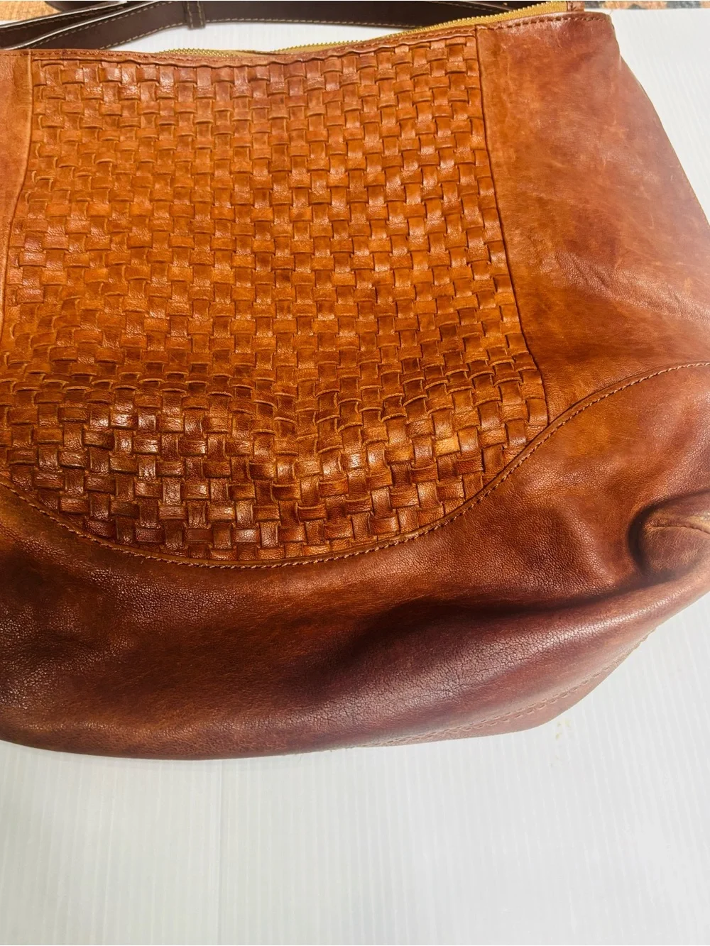 J Crew Italian Leather Woven Hobo Bag
